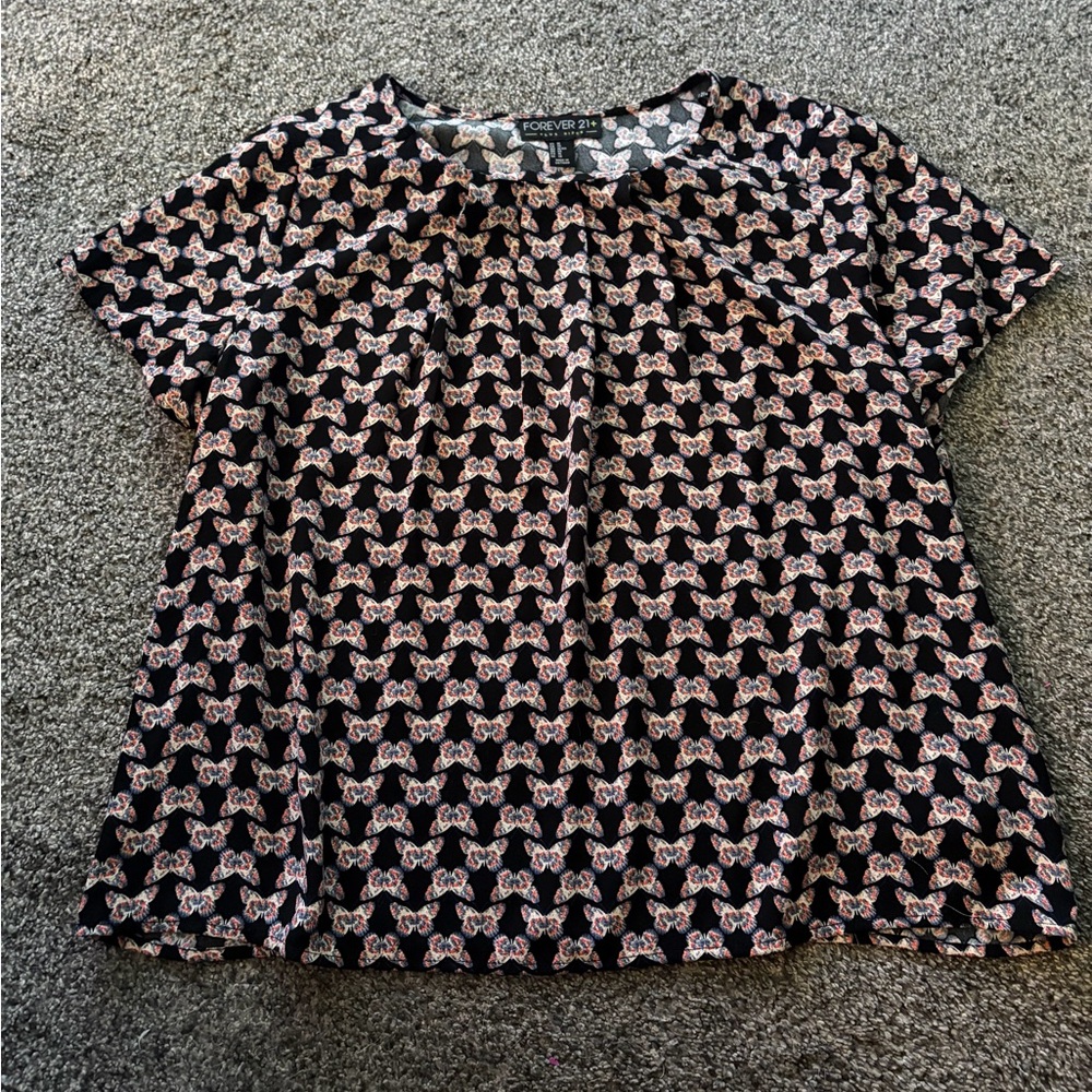 Forever 21+ Black and Orange Butterfly Top